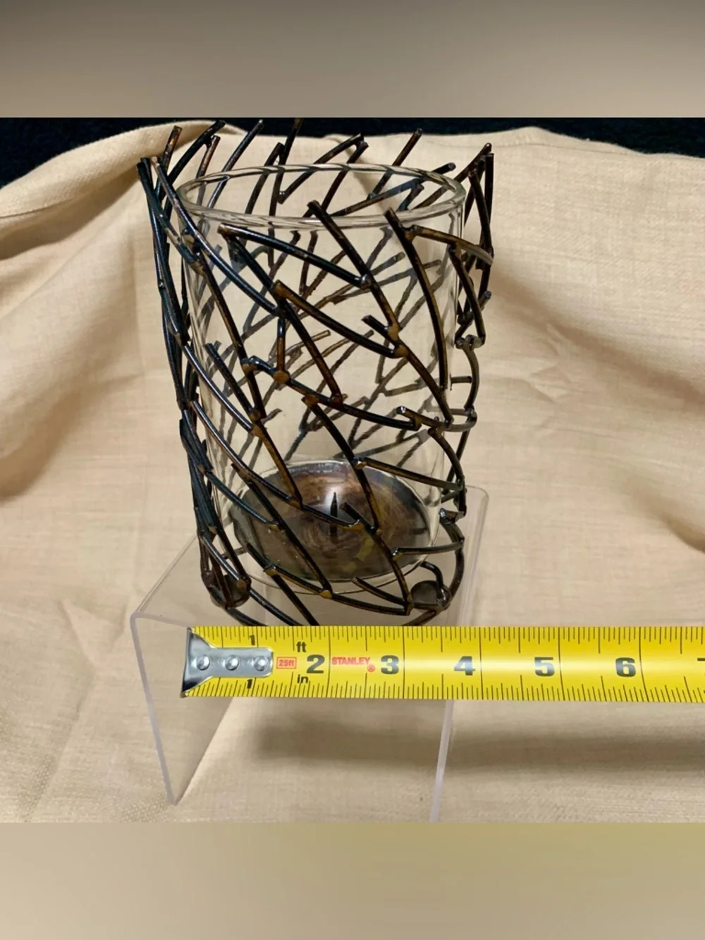 🔍 Rustic Metal & Glass Hurricane Candle Holder Modern Farmhouse